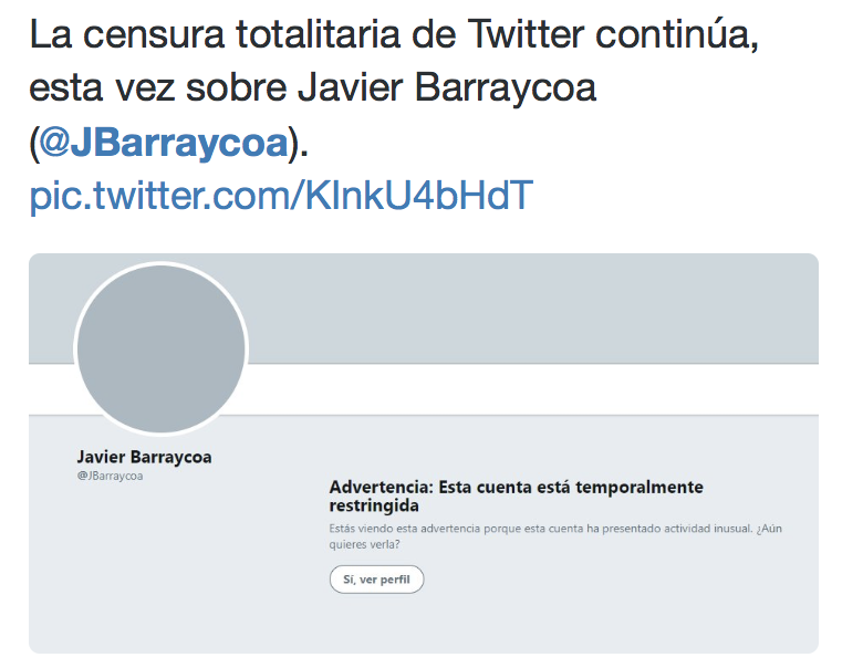 Twitter censura mi cuenta de Twitter, por sus narices | Anotaciones de